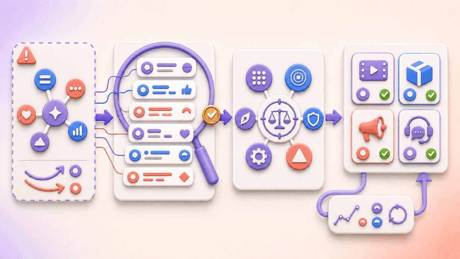 AI comment analysis traced to source evidence, prioritized across six factors, then turned into owned actions and feedback.